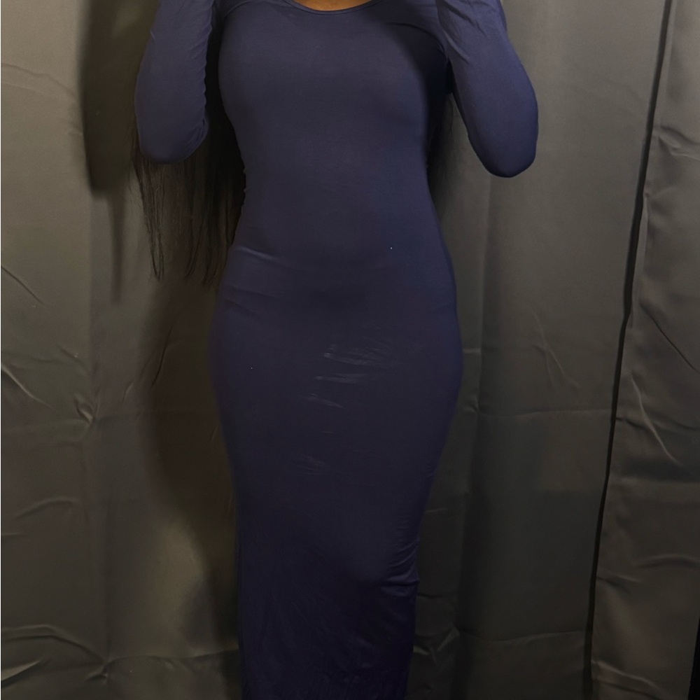 SHEIN Elegant Dark Blue Long Sleeve Dress